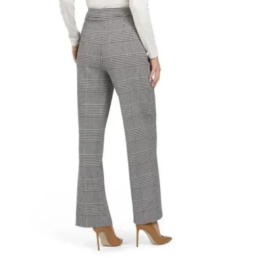 CYNTHIA ROWLEY Pants Sz 6 Houndstooth High Rise Trouser - Picture 3 of 14
